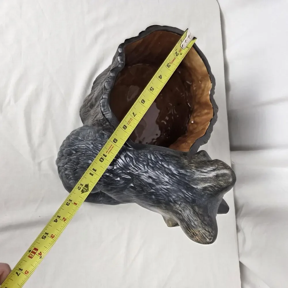 Vintage Woodland Fox & Kit Tree Stump Planter Ceramic Pot Decorative Art
